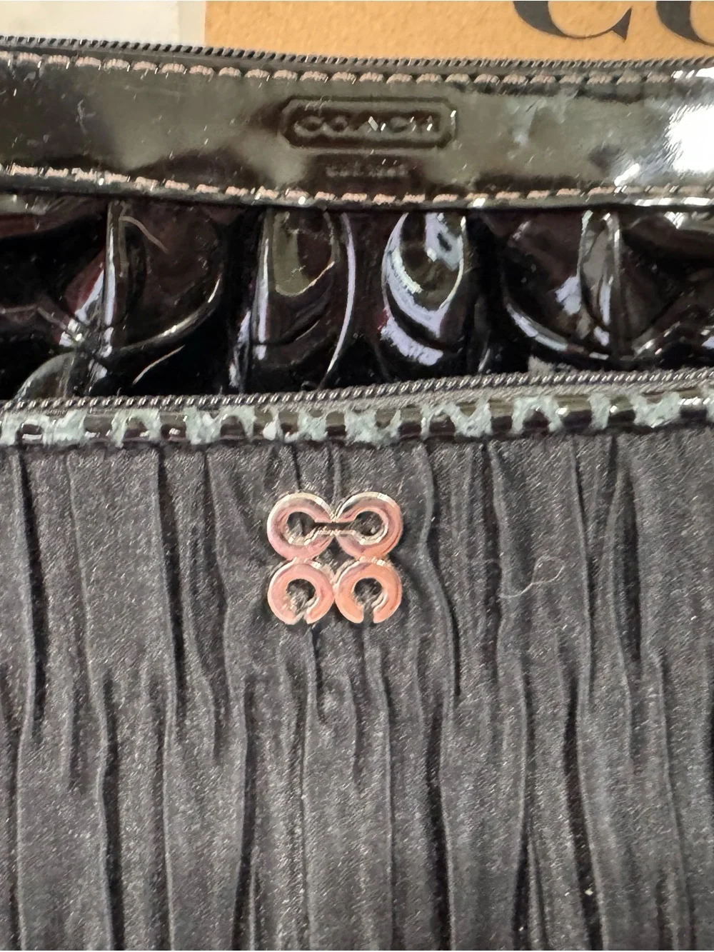 Coach Black Pleated Fabric & Patent Leather Wristlet Duo - Picture 2 of 15